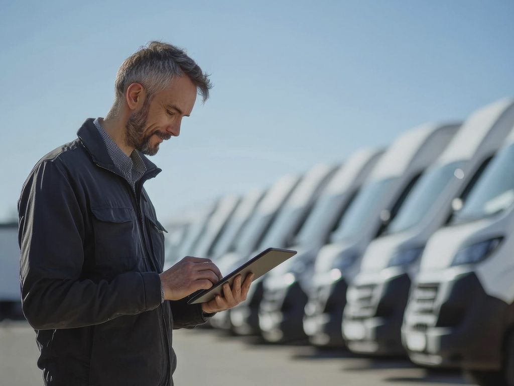 Ejecutivo revisando en tablet la gestión de flota vehicular bajo contrato de Leasing Operativo para empresas.